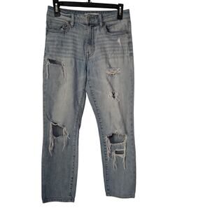 Eunina Tobi High Rise Relaxed Crop Jeans Size 3 Distressed Light Wash Denim